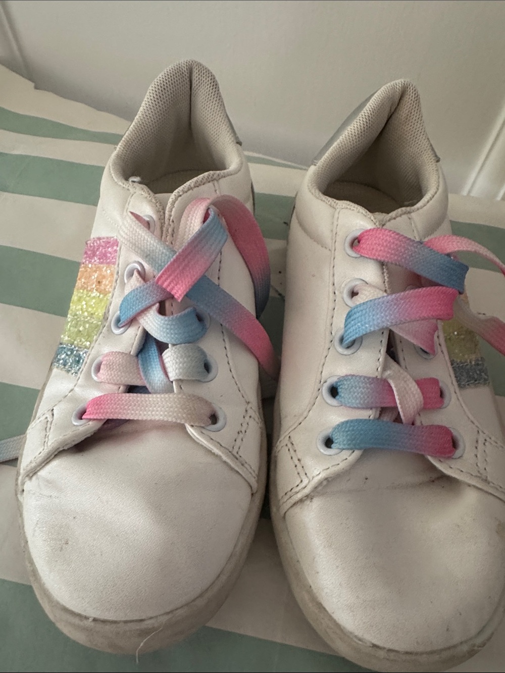 lola White Sneakers with Pastel Pink and Blue Ombre Laces